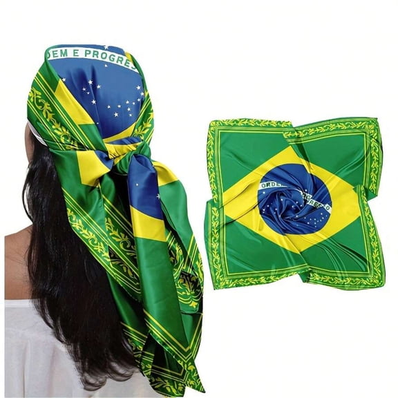 1pcs Brazilian Flag Headscarf - 35-Inch Casual Fashion Square Scarf Headscarf Brazilian-Themed Fashion Accessories Square Scarf