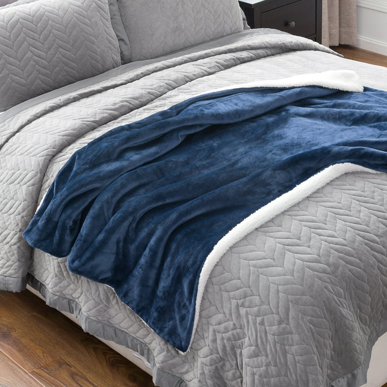 Utopia Bedding Fleece Blanket Queen Size Navy Blue Soft Luxury Microfiber - Open