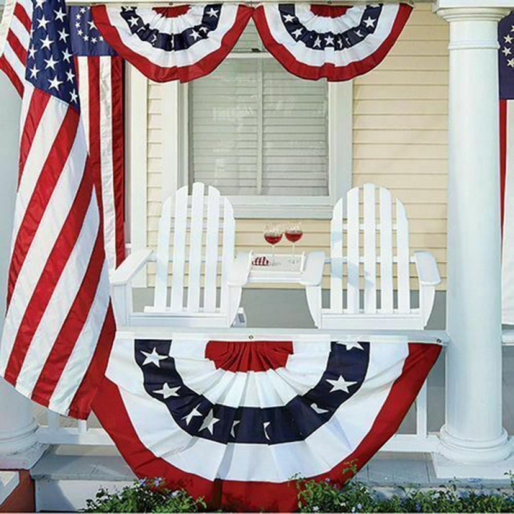 USA American Flag Fan Bunting 3x1.5 Feet Outdoor US Flag Decor Bunting Flag Bunting American Flag Porch Bunting American Flag Swag Bunting,3 Pieces