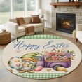 thumbnail image 2 of Easter Round Area Rugs Collection 5', Green Gnomes Eggs Flowers Purple Truck Plaid Non Slip Indoor Circular Throw Runner Rug Floor Mat Carpet for Living Room Dining Table Bedroom Nursery, 2 of 9