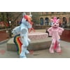 2 colorful unicorn pony mascots