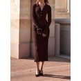 thumbnail image 6 of Womens V Neck Bodycon Sweater Dress Long Sleeve Half Button Slim Fitted Ruffle Ribbed Knit Maxi Pencil Dress Brown M, 6 of 9