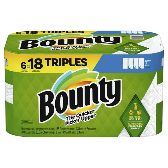 Essuie-tout Bounty Sur mesure, 6 rouleaux triples, blanc, 135 feuilles par rouleau