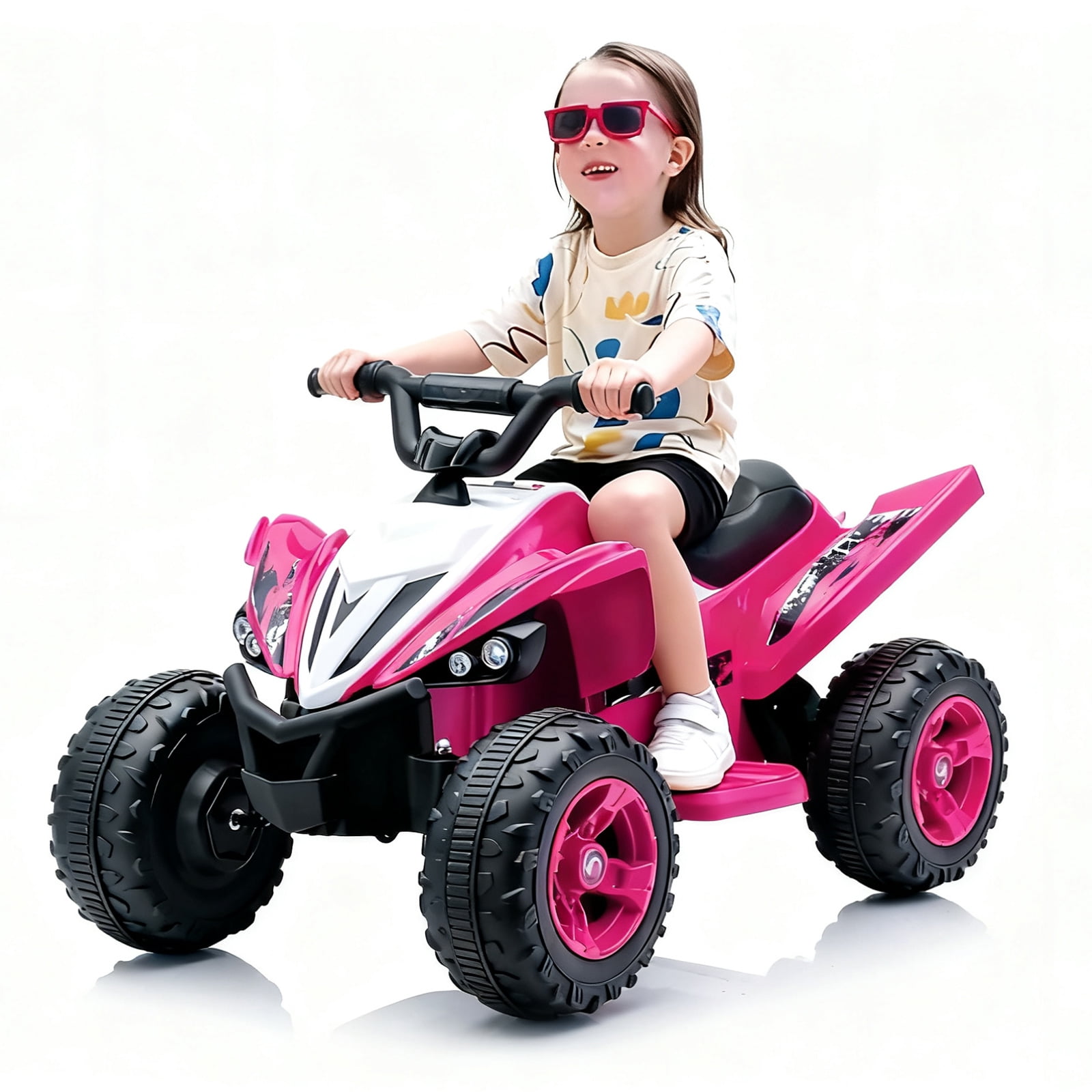 12 Volt 1 Seater All-Terrain Electric Ride On ATV Car Vehicles With Music Player, LED Headlight, Birthday Gift For Ages 3-6, Pink