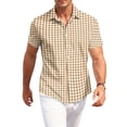 thumbnail image 2 of Fabrcox Mens Button Down Shirts Short Sleeve Plaid Collared Mens Fishing Shirts Summer Color Block Lightweight Men's Sun Shirt Brown XXXL, 2 of 6