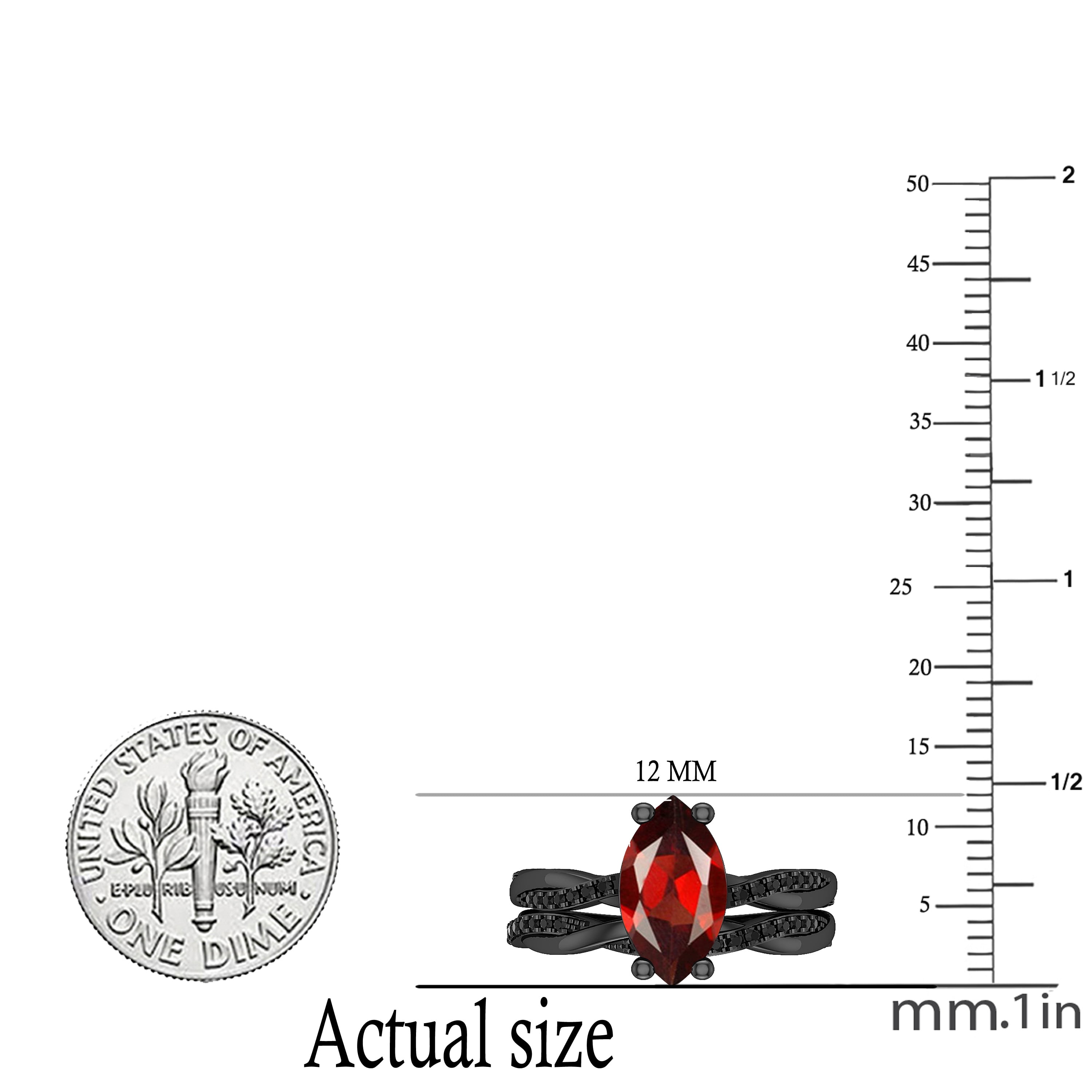 Dazzlingrock Collection 12X6mm Marquise Garnet & Round Black Diamond Engagement Ring Set for Women (0.30 ctw, Color Black, Clarity Opaque) in Black Rhodium Plated 10K White Gold, Size 5