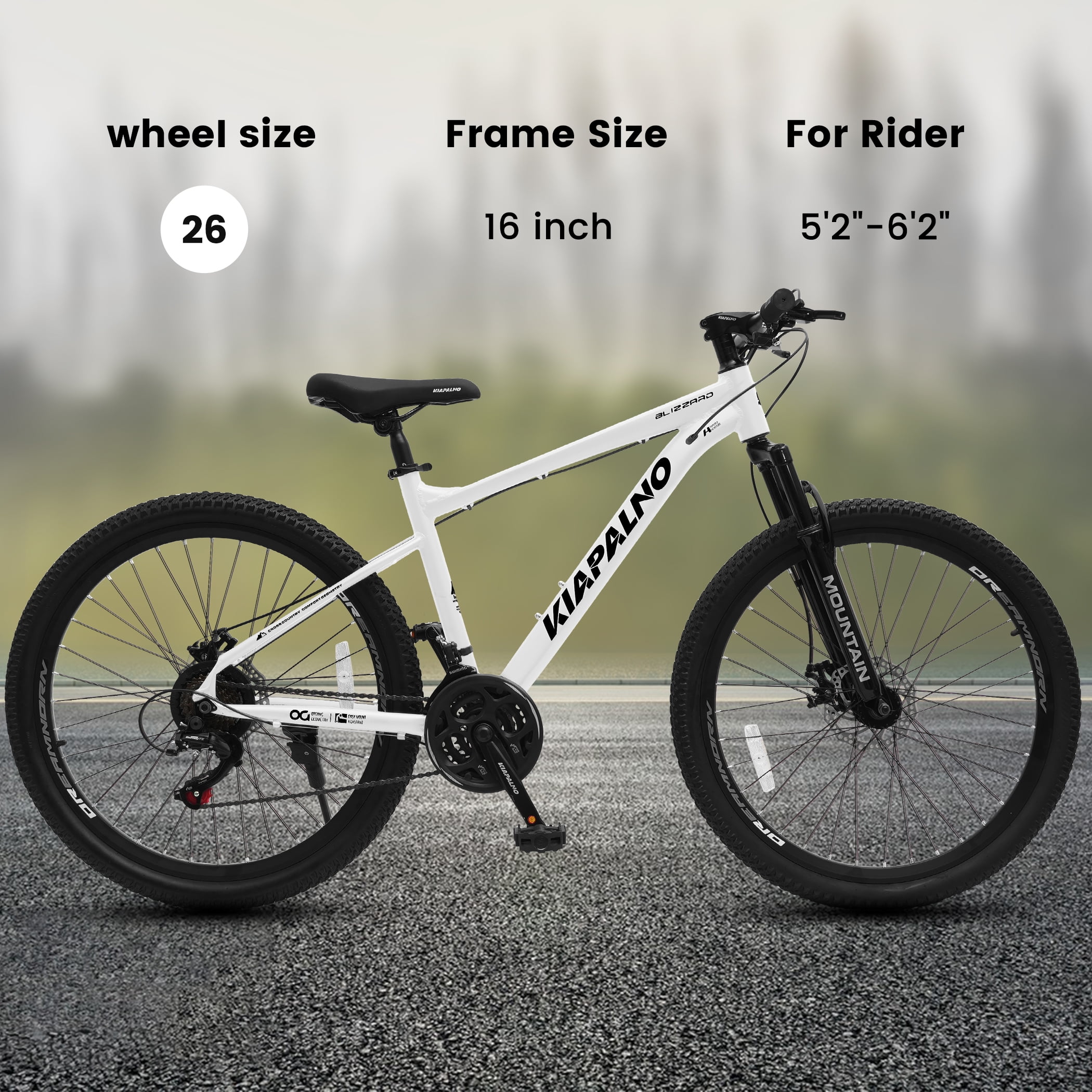26 Inch Mountain Bike for Adult Men Women, 21-Speed Mountain Bicycle with Front Suspension and Dual Disc Brakes, Aluminum Alloy Frame MTB Bike for Outdoor Trail Commuter, White