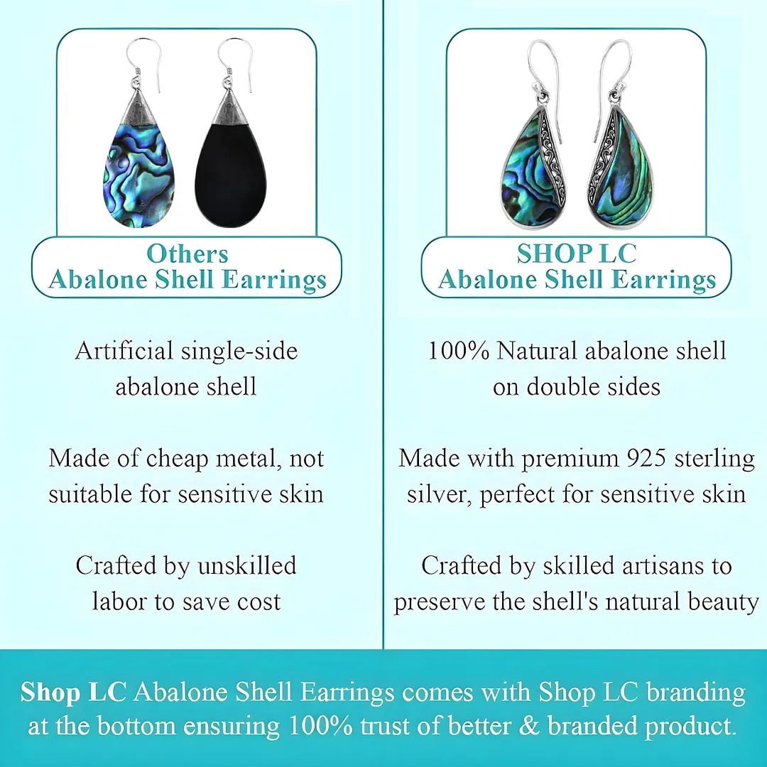Boho Earrings in 925 Sterling Silver - Unique Abalone Jewelry for Women - Costume Vintage Birthday Gifts Birthday Christmas Gifts