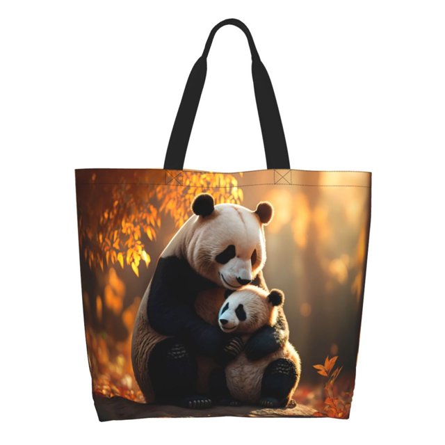 Fotbe Maple Forest Panda Bolsa Tote Estética de Lona con Estampado para Mujer - Bolsa Reutilizable de Hombro Casual para Vacaciones, Compras, Trabajo y Gimnasio