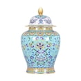 thumbnail image 1 of Jarrón de cerámica con forma de jengibre y flores con tapa, delicado, resistente al desgaste, multifunción, decorativo, para almacenar secos en Azul claro, 1 of 8