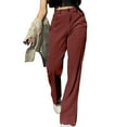 thumbnail image 3 of Simua Women's High Waist Straight Leg Pants with Pocket Casual Solid Color Corduroy Stretch Loose Trosuers, 3 of 5