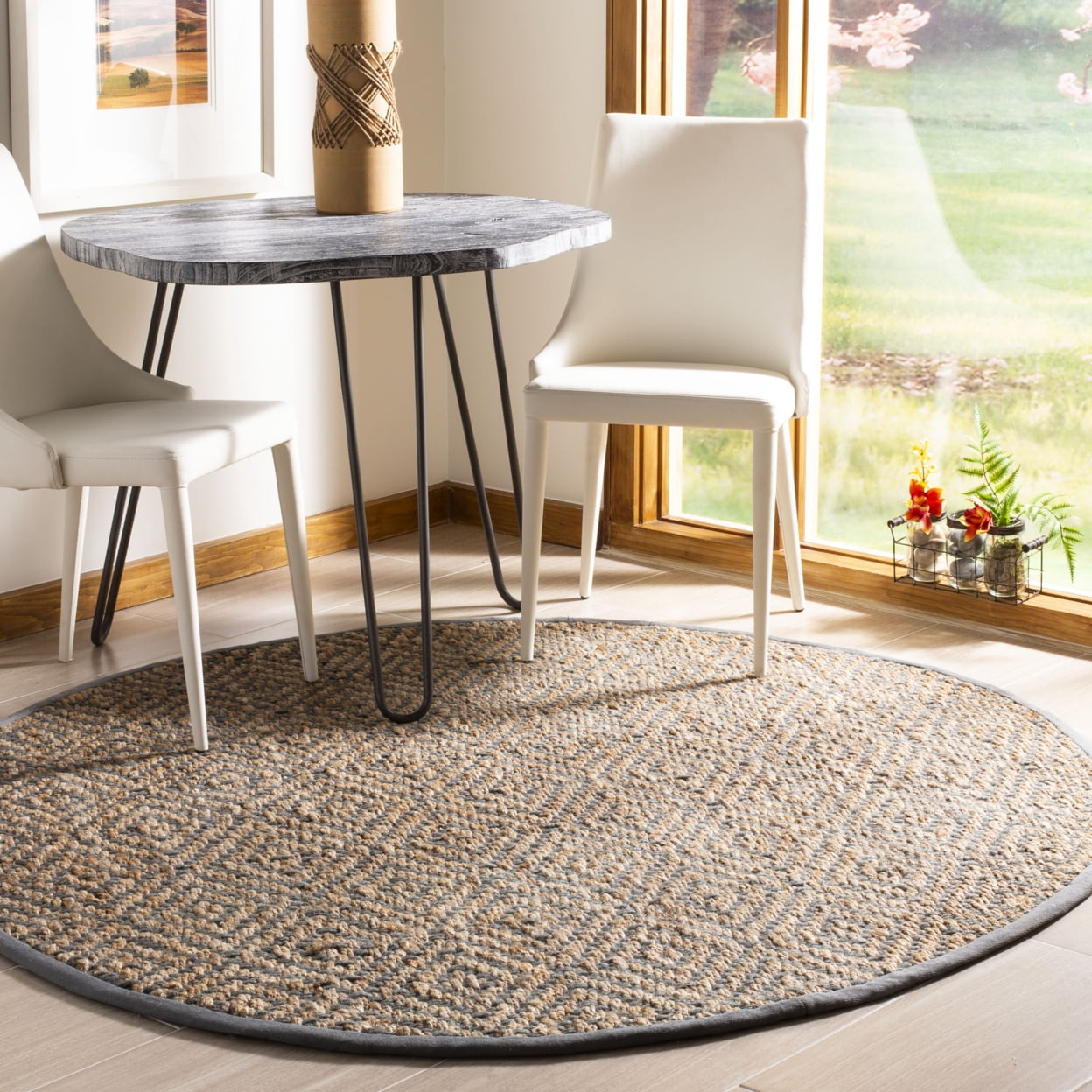 SAFAVIEH Natural Fiber Emory Geometric Jute Area Rug, Natural/Grey, 4' x 6'