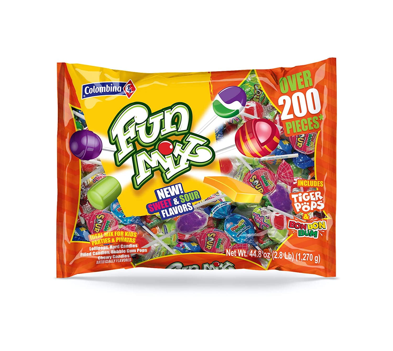 Colombina Fun Mix Assorted Candies Bubble Gum Pops Tiger Pops Hard 