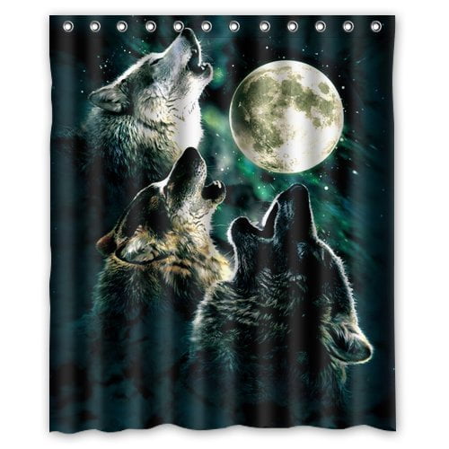 GreenDecor Wolf Waterproof Shower Curtain Set with Hooks Bathroom