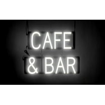 SpellBrite CAFE & BAR LED Sign for Business. 19.6" x 15.0" White CAFE & BAR Sign Has Neon Sign Look With Energy Efficient LED Light Source. Visible from 500 Feet, 8 Animation Settings.
