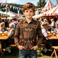 thumbnail image 4 of Falkdiz Boys Denim Style Shirts Plaid Long Sleeve Button Up Vintage Casual Graphic Stylish Tops for Boys,Brown,Size: 2, 4 of 6