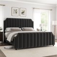 thumbnail image 3 of Bingirl King - size Black Platform Bed - Velvet Upholstered Bed Frame with 50.2 - inch Vertically Channel - Tufted Headboard and Footboard, No Box Spring Needed, 3 of 8