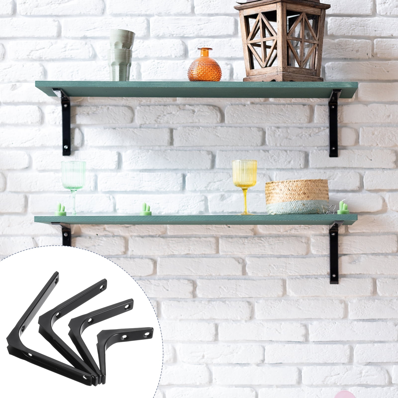 Uxcell 6Pcs Floating Shelf Brackets, 3 x 3 Inch L-Shape Wall Bracket Wall Shelf Supports with Screws for Wood Shelves, Cabinets, Countertop Support, Black