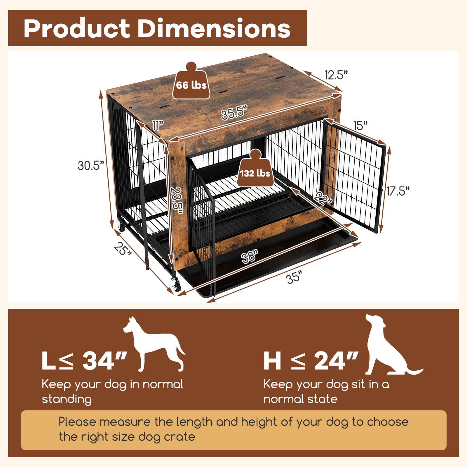 Gymax Dog Crate Furniture Industrial Dog Kennel w/ Flip-up Top Decorative Pet House Rustic Brown