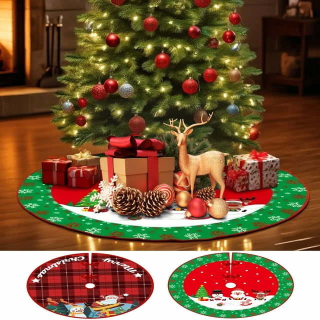 Falda para Árbol de Navidad de 119 Cm | Diseño de Papá Noel y Renos | Material de Poliéster Suave | para Árboles de 119 Cm | Decoración Navideña Festiva