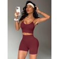 thumbnail image 2 of Women's Workout Sets 2 Piece Criss Cross Back Sport Bra with Yoga Shorts Women Seamless Workout Sets Strappy Sports Bra High Waist Booty Shorts Outfits Wine Red S, 2 of 8