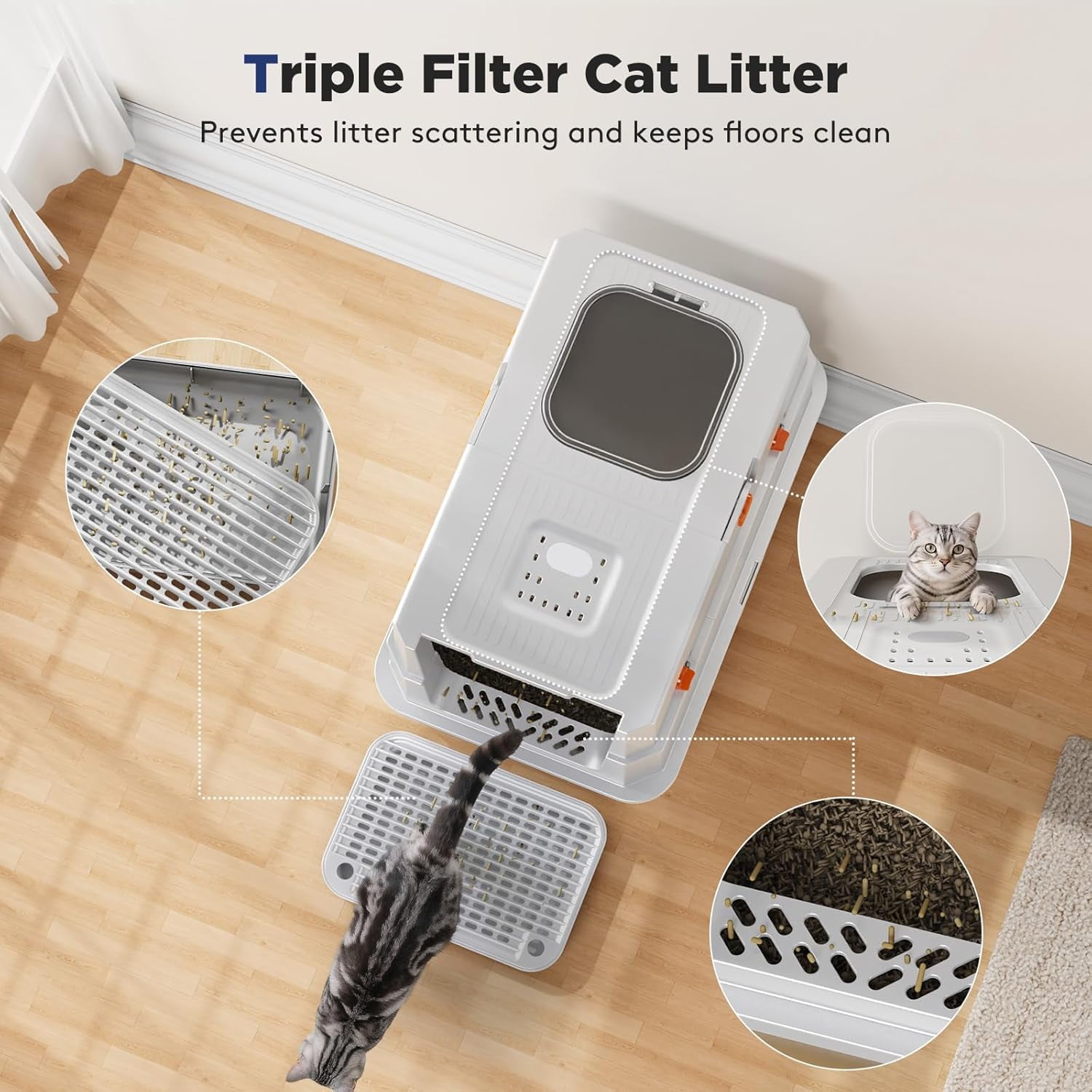 Stainless Steel Litter Box with Lid, XL Extra Large Enclosed Cat Litter Box for Big Cats, Metal Cat Box with High Sided Enclosure & Scoop, Front & Top Entry, Odor Free, Anti-Leakage, Silver