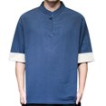 thumbnail image 1 of Camisas Negras Para Hombre Camiseta de manga corta de lino y algodón con cuello Retro para hombre, ropa Tang, placa con hebilla, camiseta informal de lino y algodón transpirable Hanfu para (Blue, L), 1 of 6