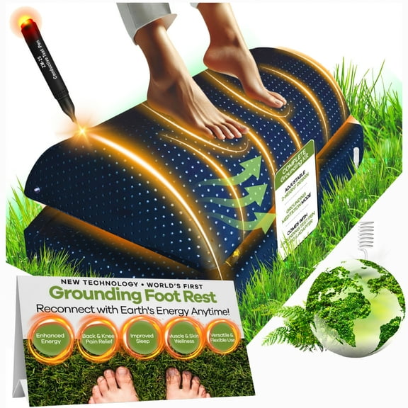 Ergonomic Grounding Foot Rest for Under Desk at Work Home Office Gaming Chair Mat for Feet Posture Back Knee Pain Relief Anti-Fatigue Energy Wellness Sleep Memory Foam Adjustable Height Grounding Pad