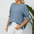 thumbnail image 4 of Womens Shirts Blouse Women's Fashion Solid Colour Round Neck Ruffle Princess Sleeve Loose Chiffon Top, 4 of 6