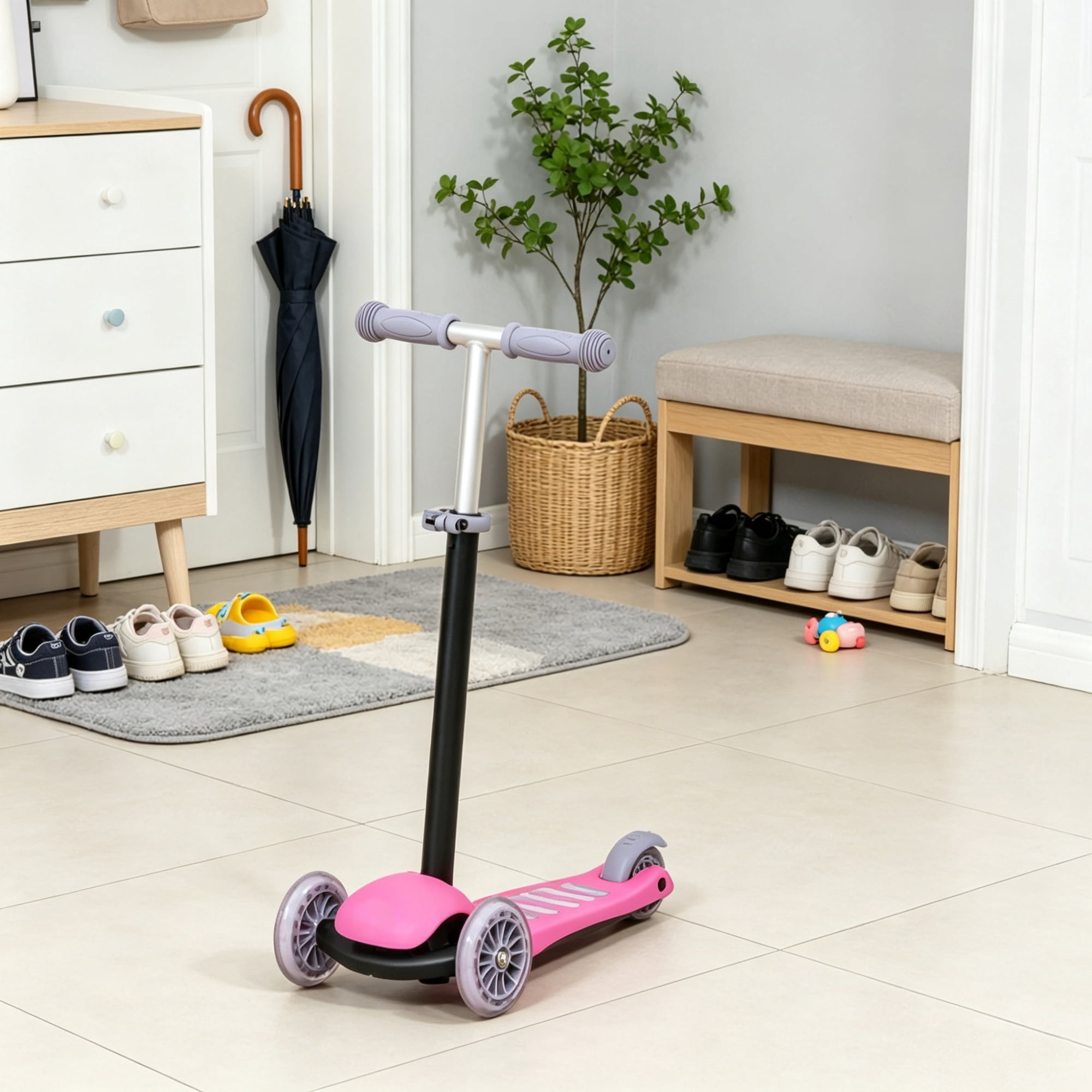 3-in-1 Ride on Push Car Kids Scooter Sliding Walker with Adjustable Handlebar 3 Balanced Wheels Removable Storage Seat for Ages 2-6, Pink