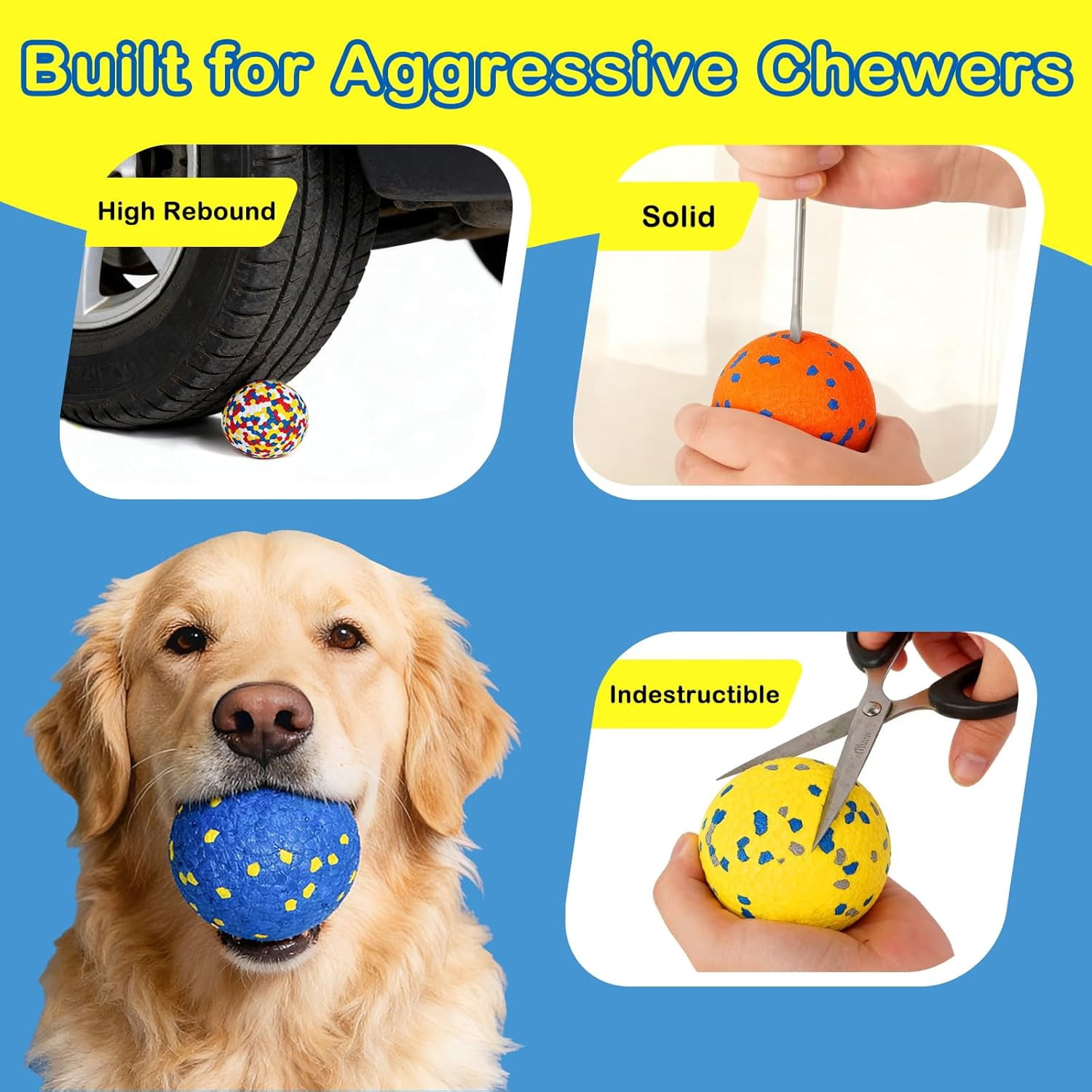 HZMSYQ 6 Pcs Dog Balls for Aggressive Chewers, Indestructible Pet Toys, Soft Bouncy Floating Tennis Balls for Training, Fetch & Water Play, for Small Medium Large Dogs to Keep Them Busy