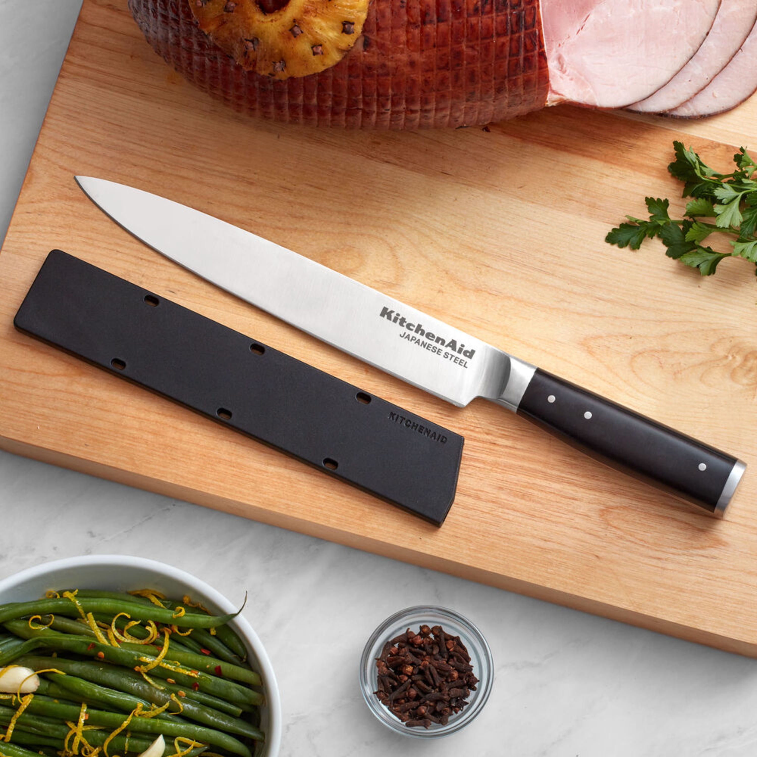 Kitchenaid Gourmet Forged Tripe-Rivet Slicing Knife with Blade Cover, 8-inch, Black