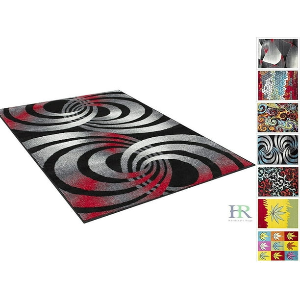 Red/White/Black Faded, Allover Distressed Area Rug Swirls Sync Pattern