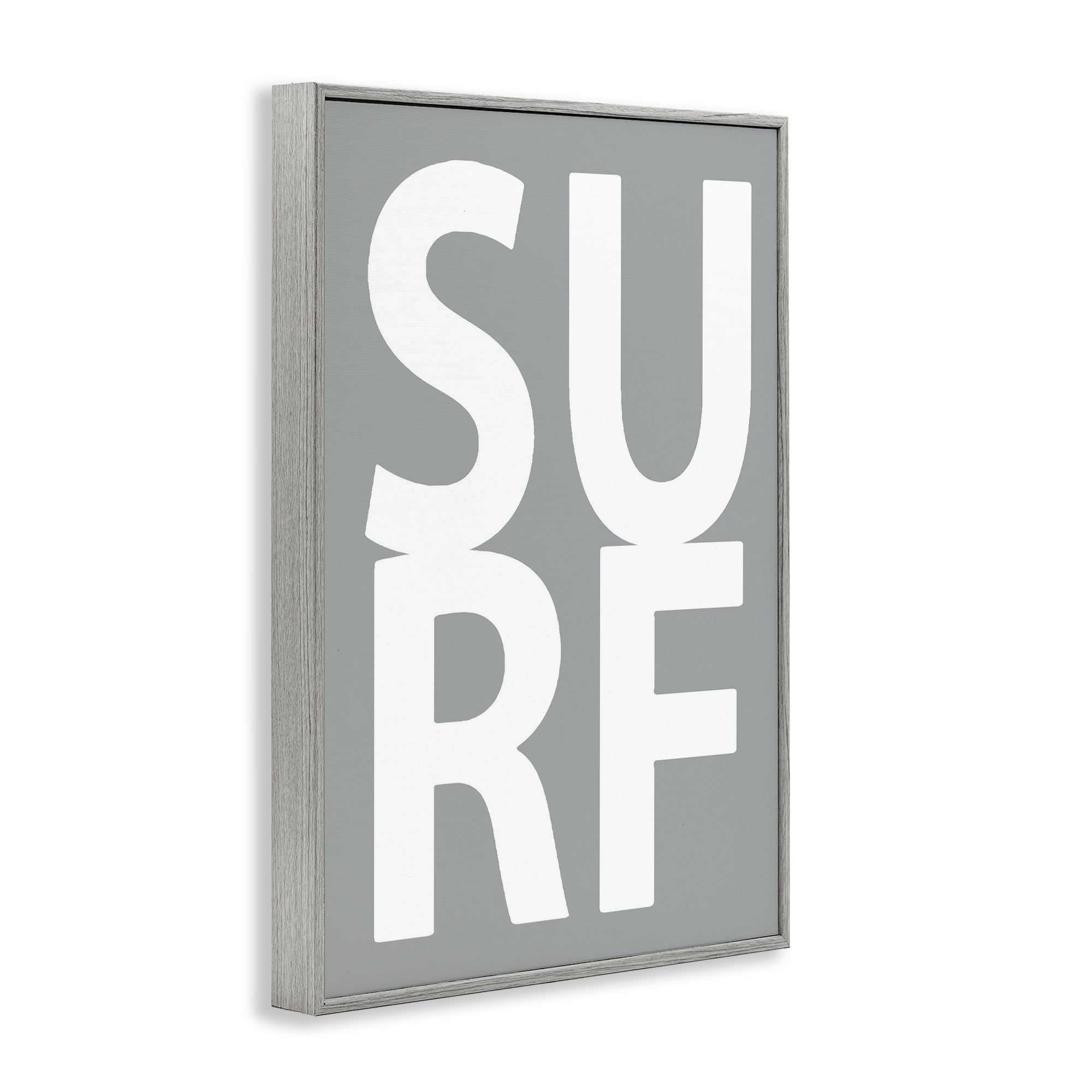 Stupell Industries Surf Word on Grey Typography Painting Gray Framed Art Print Wall Art, 20 x 30