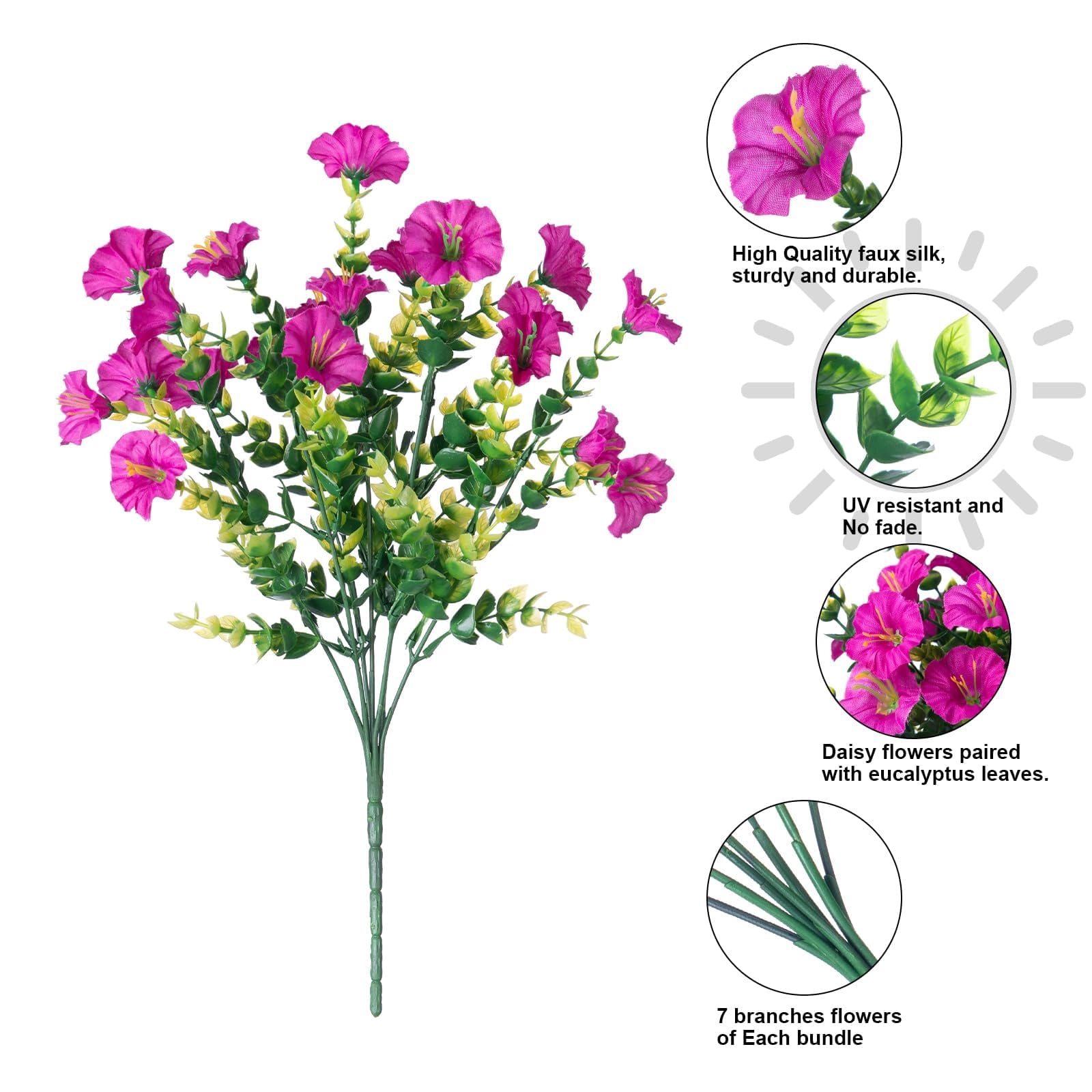 Artificial Outdoor Flowers Fake Plants for Spring Summer Decoration,12 Bundles Silk Morning Glory Eucalyptus