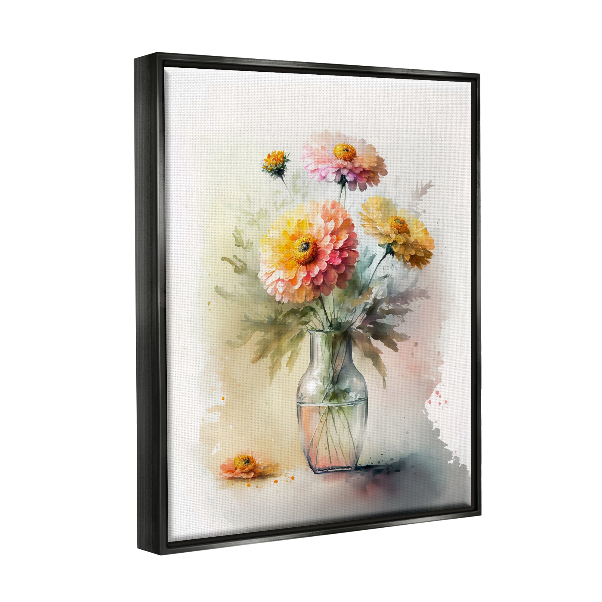 Stupell Industries Modern Dahlia Bouquet Botanical & Floral Painting Black Floater Framed Canvas Art Print Wall Art, 17 x 21