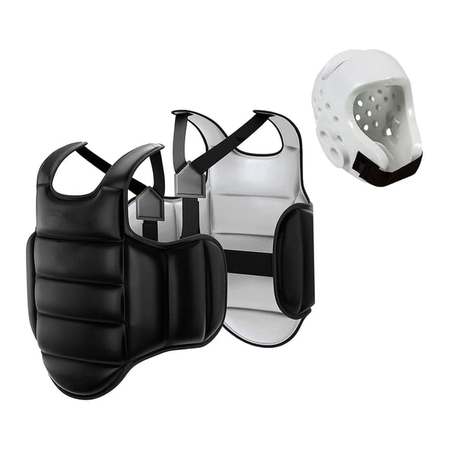 QualitChoice Muay Thai Taekwondo Boxing Protections Protective Comprehensive Wear Lightweight Chest Protector Karate Chest Protector Black and White M