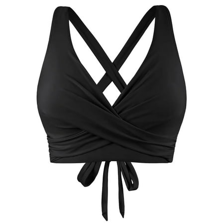 Rigardu plus size swimsuit for women Women Lace Up Swimwear Tops Underwire Full Coverage Bikini Top Push Up Swim Crop Top Tie Back Bathing Suit Tops swim suits for women Black + M