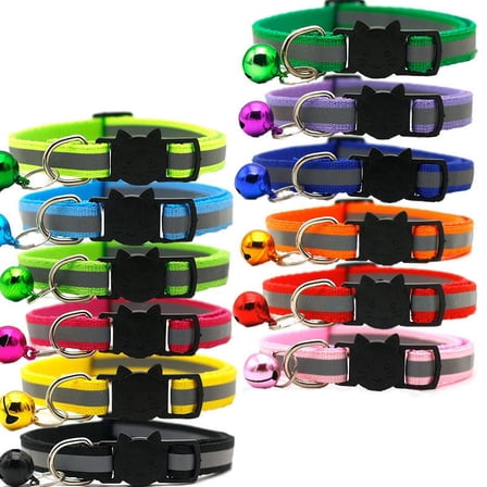 12 Pcs Reflective Cat Collars Quick Release Safety Buckle with Bell Adjustable 19- G14696