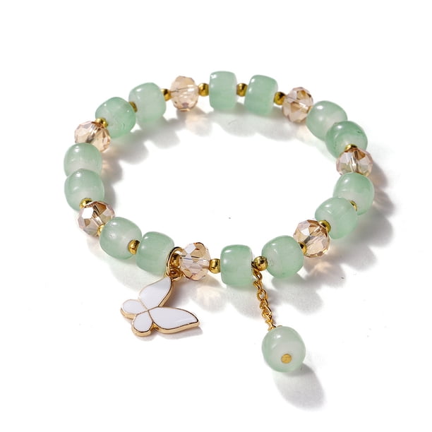 Xiao Hua Pulsera de mariposa de imitación de jade con forma de palomitas de maíz y cristal de mariposa para mujer, estilo chino, regalo para esposa, abuela, madre e hija, verde A