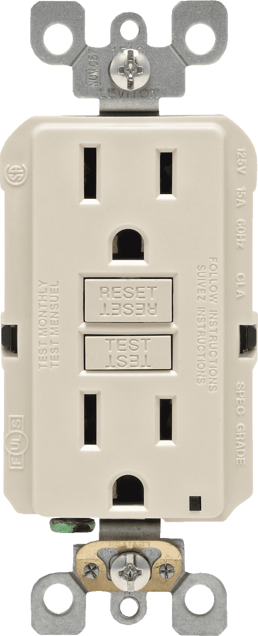 Leviton GFCI Receptacle in Almond — UL Listed for US Residential Electrical Code Compliance, Drop-in NEC-Standard Wiring