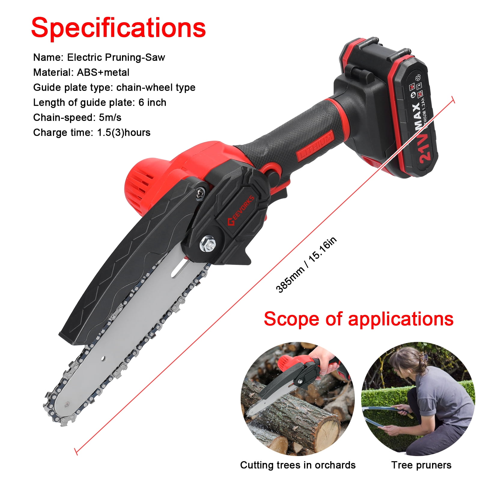 Geevorks Mini Chainsaw, 6-inch Cordless Small Chain Saw , Electric Brushless Chainsaw with Security Lock, Handheld Power Chainsaw for Tree Pruning, Wood Cutting