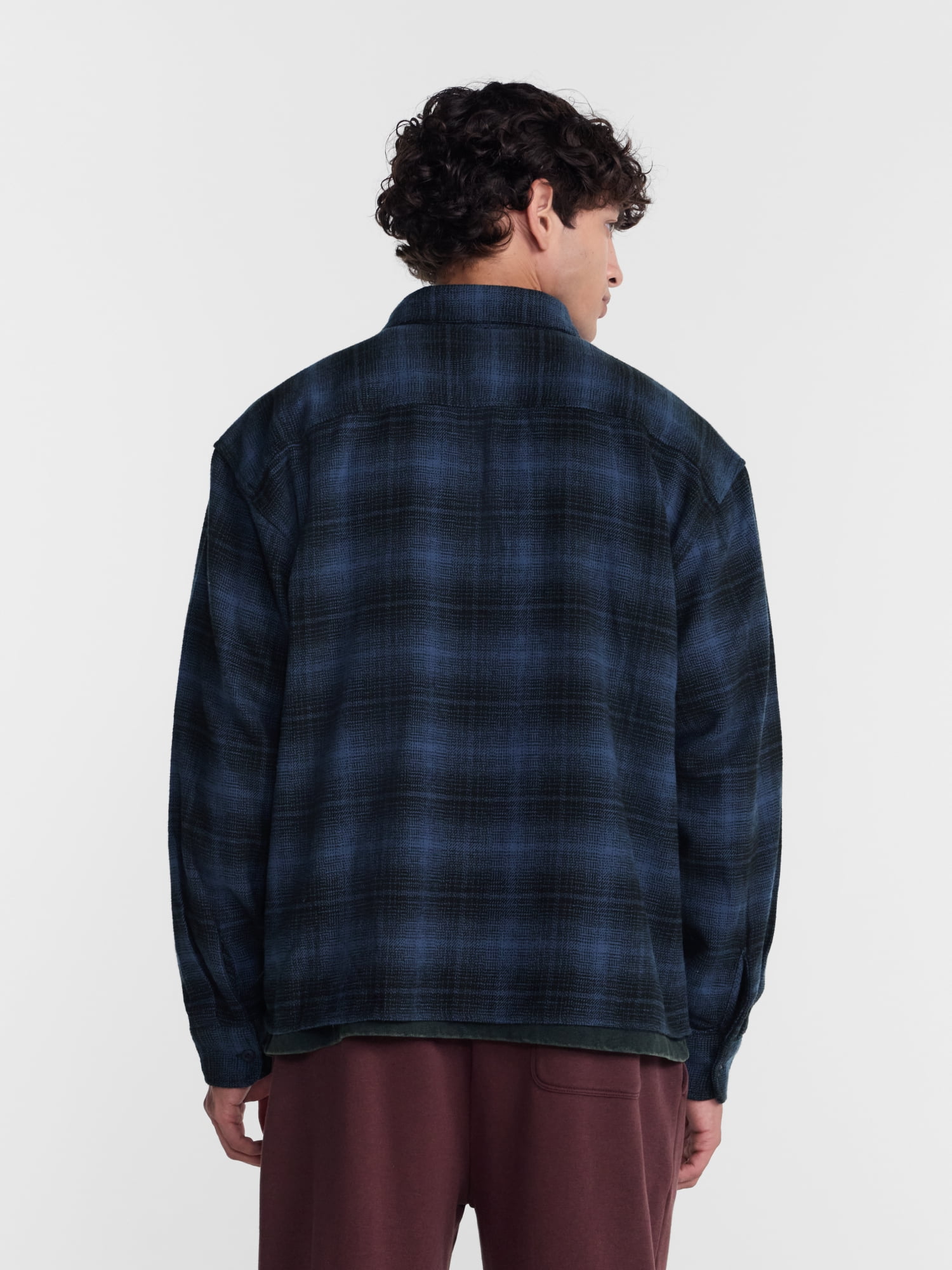 No Boundaries Boxy Cotton Plaid Flannel with Long Sleeves, Men's and Big Men's XS-4XLT