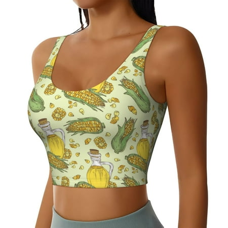 Picia Corn And Corn Oil Sports Bra for Women Padded Strappy Sports Bras Medium Support Yoga Bra with Removable Cups Running Yoga Bra-XX-Large