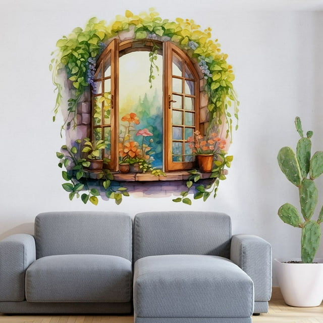Adhesivo de pared de estilo nórdico para ventana, planta verde, parra, 30 x 90 cm