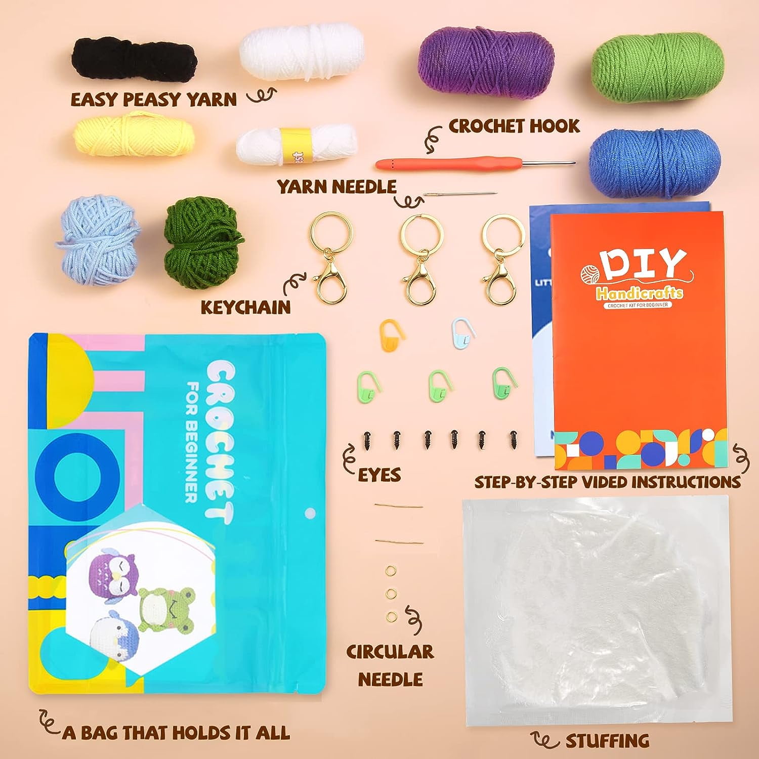 3Pcs Crochet Kit for Beginners Complete Crochet Knitting Kit Adorable Doll  CV