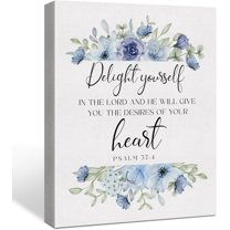 Bible Verse Delight Yourself in the Lord Canvas Poster Psalm 37: 4 Framed Scripture Print Painting for Christian Home Office Wall Art Decoration 11.5 x 15 inch