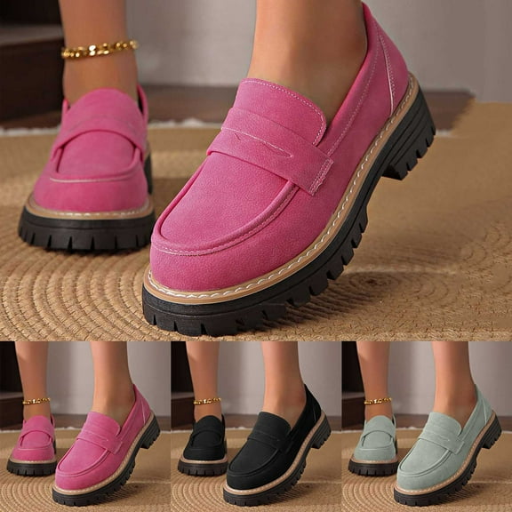 Miluxas Womens Platform Chunky Loafers Shoes , Comfortable Slip On Work office Business Casual Dress Shoes Pink 9.5(43)