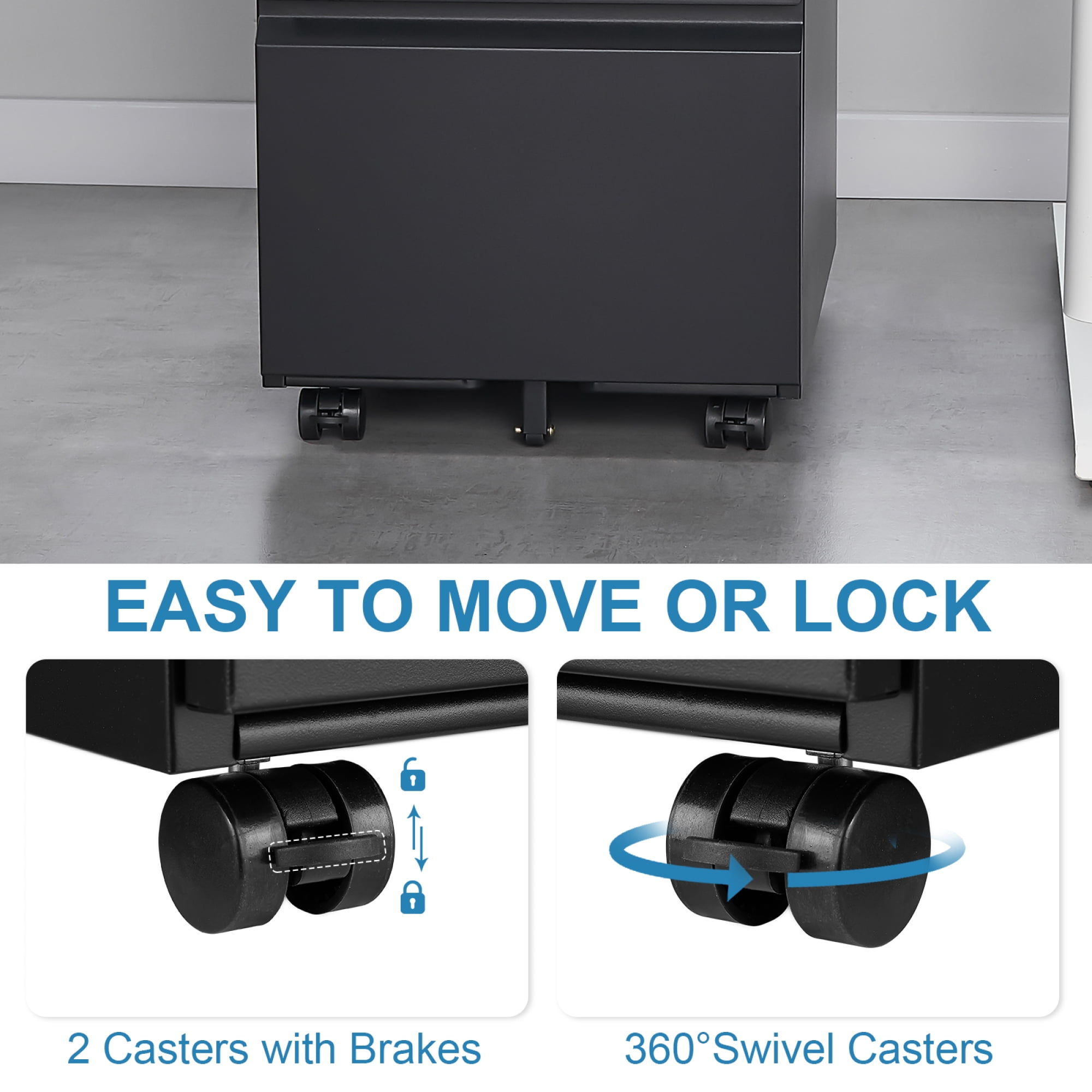 2 Drawer File Cabinet with Lock, Metal Under Desk Rolling Filing Cabinet for Home Office, Mobile Filing Cabinet