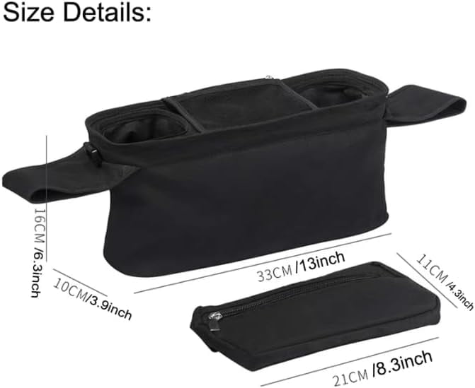 Universal Stroller Organizer with Insulated Cup Holder, Detachable Phone Bag, Shoulder Strap – Fits All Stroller Types, Keeps Drinks Hot/Cold